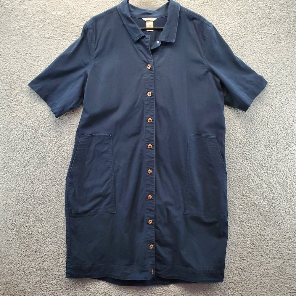 Duluth Trading Co Navy Blue Button-Up Dress